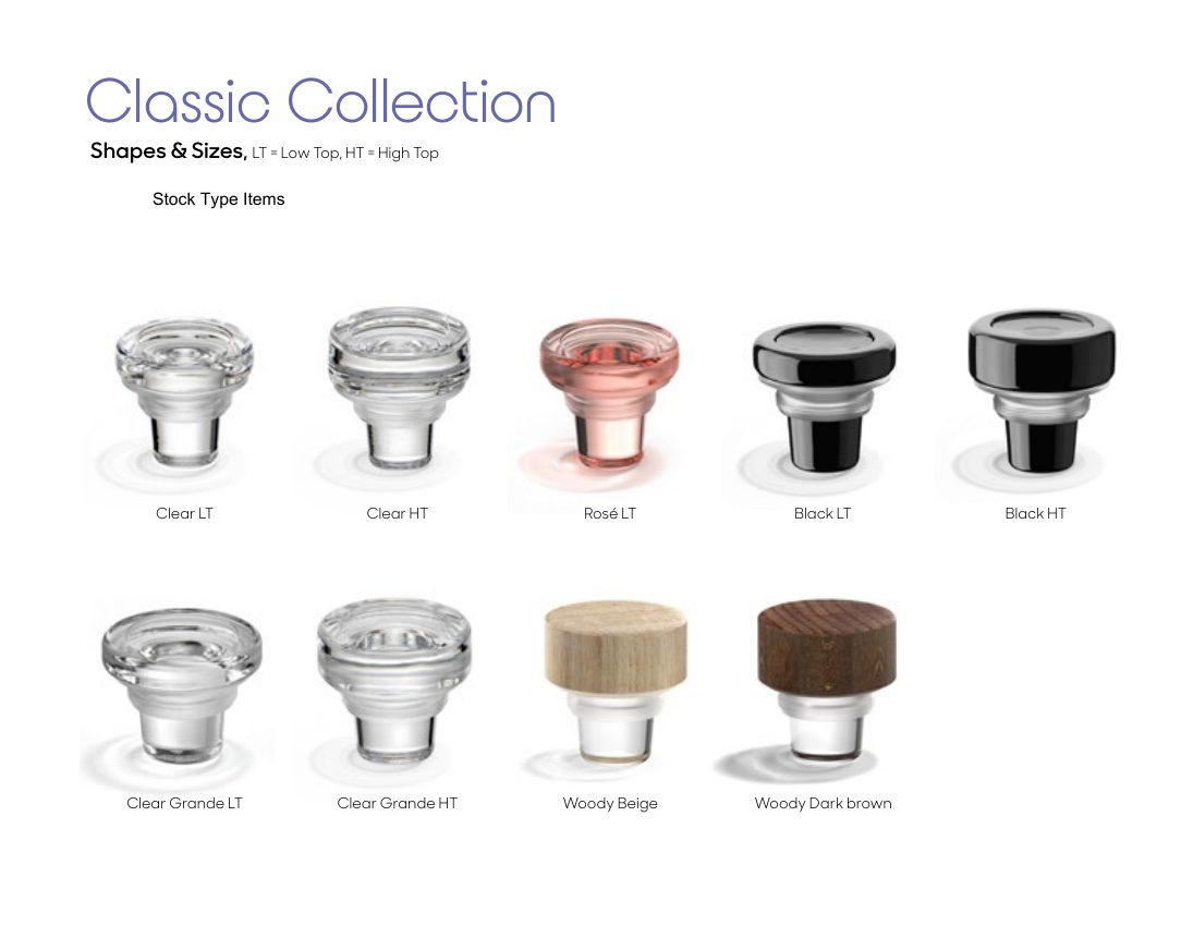 Vinolok Classic collection shapes and sizes