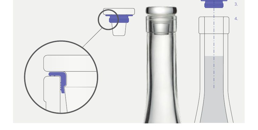 Vinolok sealing ring seated in the bottle neck