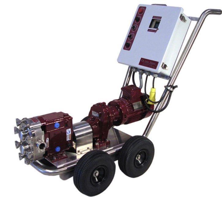 Waukesha Do-All wine pump on a cart