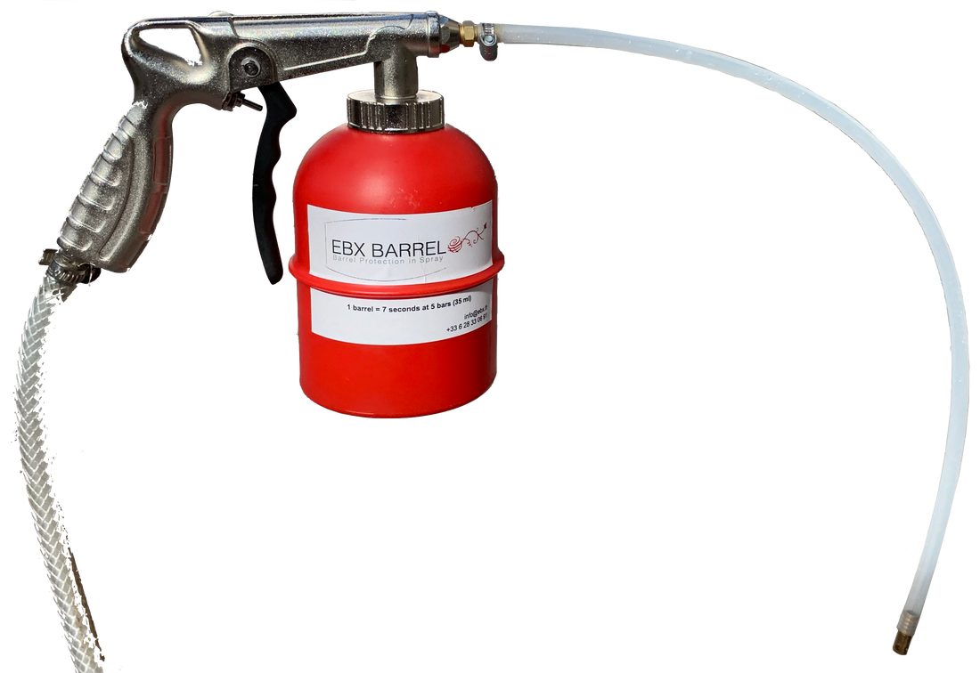 Spraying EBX Barrel Protect into an empty barrel